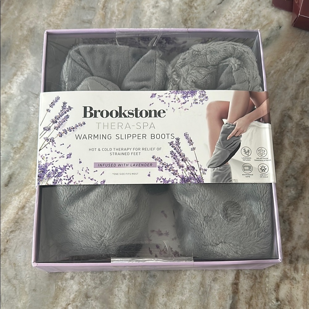 BRAND NEW Brookstone Thera-Spa Warming Slipper Boots - Gray